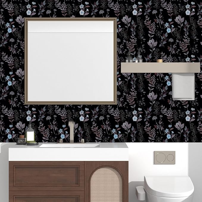 Vintage Floral Wallpaper Peel and Stick Brown Taupe Leaf Contact Paper 17.4" X 118" Moody Wallpaper Waterproof Self-Adhesive Dark Black Wall Covering for Bedroom Countertop Desk Cabinets Decor