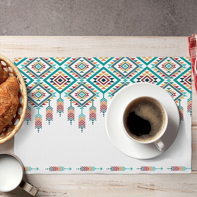 Southwest Aztec Placemats,Native American Washable Waterproof Table Place Mats Set of 6 for Dining Room Kitchen Table 12 X 18 Inch 6 PCS, Style-14