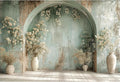 Baocicco 5x3ft Vintage Flower Wall Backdrops for Photography Mint Green Ancient Background Cloth Victoria Floral Bridal Shower Honeymoon Travel Vocation Props Wedding Engagement Party Banner Props