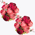 Fule 2 Pack Large Artificial Peony Silk Flower Bouquets Arrangement Wedding Centerpieces (New Dark Red)