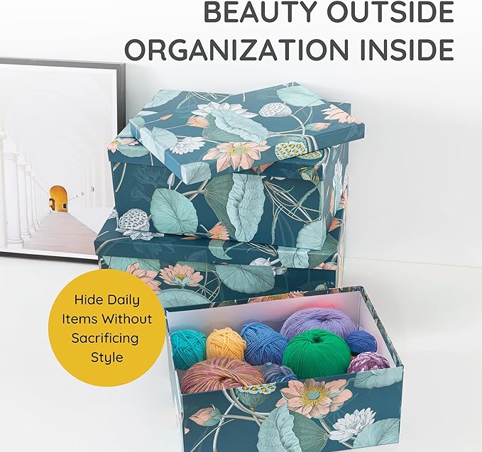 Soul & Lane Decorative Storage Cardboard Boxes with Lids | Enchanted Garden - Set of 3 | Bold Dark Moody Paperboard Nesting Boxes