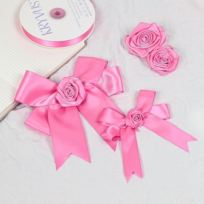 Hot Pink Satin Ribbon, Double Faced 2 Inch X 25 Yards Hot Pink Ribbon, Premium Satin Ribbon for Gift Wrapping, Crafts, Hair Bow Making, Sewing, Flower Bouquet, Wedding Party Decor