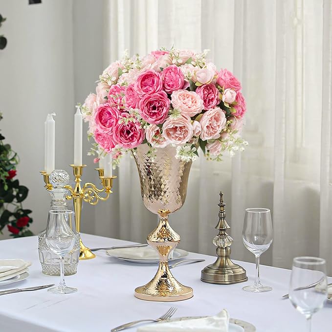 Artificial Peonies Silk Flowers, Pink Faux Peony Bouquet 4 Bundles Florals Arrangements Decor for Farmhouse Home Boho Wedding Table Centerpiece, Fake Plastic Flower Bulk for Vase Decoration (Mix Pink)