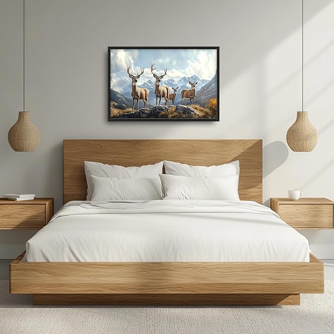 Mountain Elk Deer Large Wall Art Framed Farmhouse Wall Decor for Living Room Rustic Deer Pictures Oversized Canvas Print Painting Modern Extra Large Framed Artwork for Bedroom Office 36"x24"