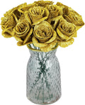 Gold Roses Artificial Flowers,30PCS Glitter Roses Bouquet Faux Roses with Stems for DIY Crafts Wedding Bouquet Party Home Decor(Gold)