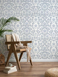 17.3"×78.7" Blue Floral Peel and Stick Wallpaper, Damask Vintage Wallpaper for Bedroom Bathroom Self Adhesive Removable