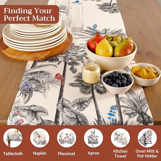 Maison d' Hermine Table Runner 100% Cotton Single Layer Table Runners 108 inches Long for Thanksgiving Christmas Decorations Home Kitchen Dining Party Wedding (Amazonia, 14.5" x 108")