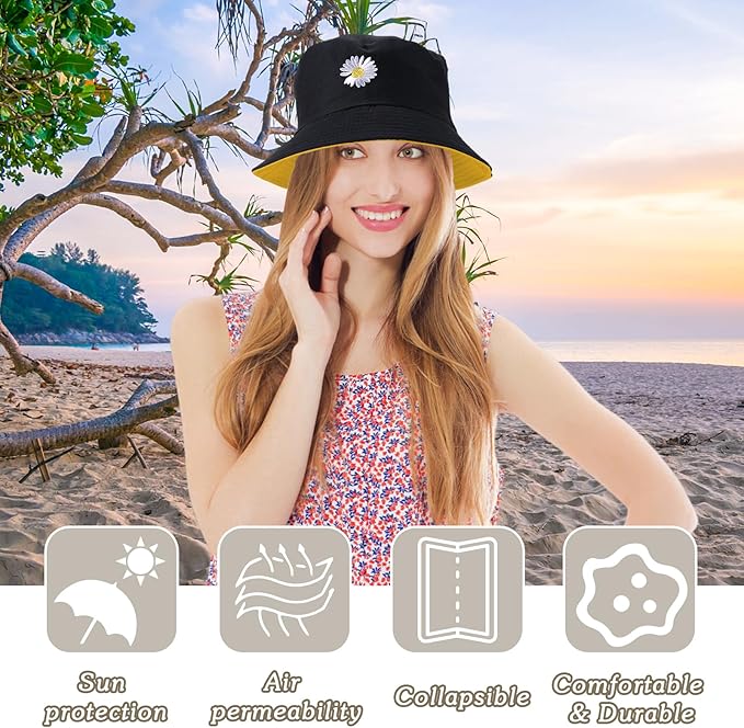 Sun Hat for Women Bucket Hat Cotton Reversible Summer Travel Beach Fishing Cap