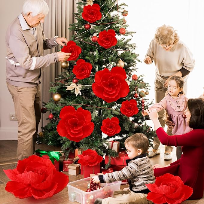 Giant Paper Flowers Artificial Large Paper Flower Decoration for Handcrafted Wall Backdrop Christmas Mexican Wedding Graduation Bridal Shower Birthday Party Supplies(Red,24 Pcs)