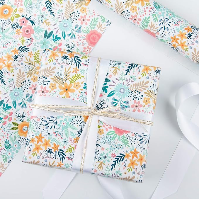 WRAPAHOLIC 30 Inch Jumbo Floral Wrapping Paper Roll - 30 Inch x 100 Feet Jumbo Roll - Spring Summer Garden Flower Design Perfect for Wedding, Bridal Shower, Birthday