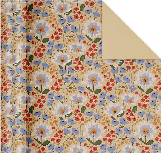 Aimyoo Watercolor Floral Kraft Wrapping Paper Roll, 17 inch x 16.4 ft All Occasion Vintage Flower Gift Wrap for Wedding Birthday Bridal Shower