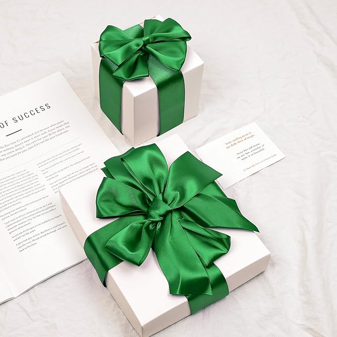 Green Satin Ribbon, Double Faced 2 Inch X 50 Yards Green Ribbon, Premium Satin Ribbon for Gift Wrapping, Crafts, Hair Bow Making, Sewing, Flower Bouquet, Wedding Party Decor