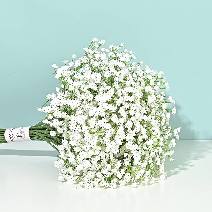 Yastouay Babys Breath Artificial Flowers, 16Pcs Fake White Babys Breath Flowers Artificial Bulk, Real Touch Faux Babies Breath Gypsophila Bouquet for Wedding Floral Arrangement Party Decor
