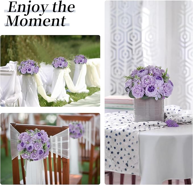 BLOSMON Peony Flower Balls Centerpieces: 2pc 9.5 Inch Lilac Fake Peony Floral Arrangement Bouquet Wedding Dinning Table Decoration Easy Use Artificial Silk Kissing Ball Home Party Decor