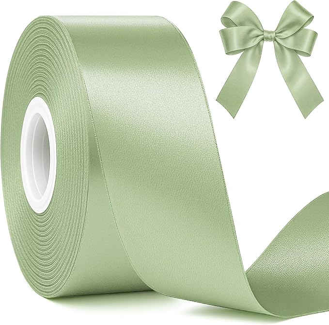 Fullive 1 1/2 Inch Sage Green Ribbon, 30 Yards Ribbon for Gift Wrapping, Polyester Ribbons for Flower Bouquet for Wedding Birthday Christmas Decorations DIY Bows Wrapping Bouquet Floral Arrangements
