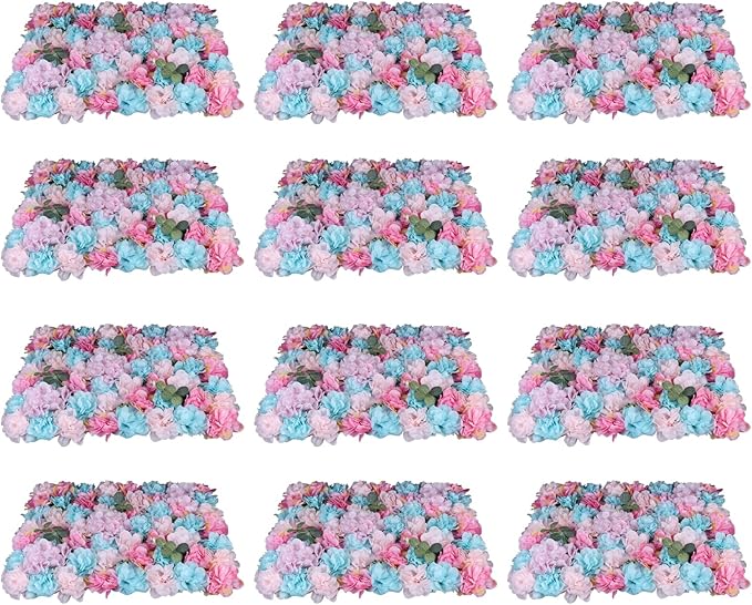 12pcs Simulated Flower Wall Decoration, 23.6x15.74in F-Lower W-All Panel for F-Lower W-All Backdrop, Flower Wall Decorative Background, Fine Grid, Multi-Tiered Petals, Photography Props
