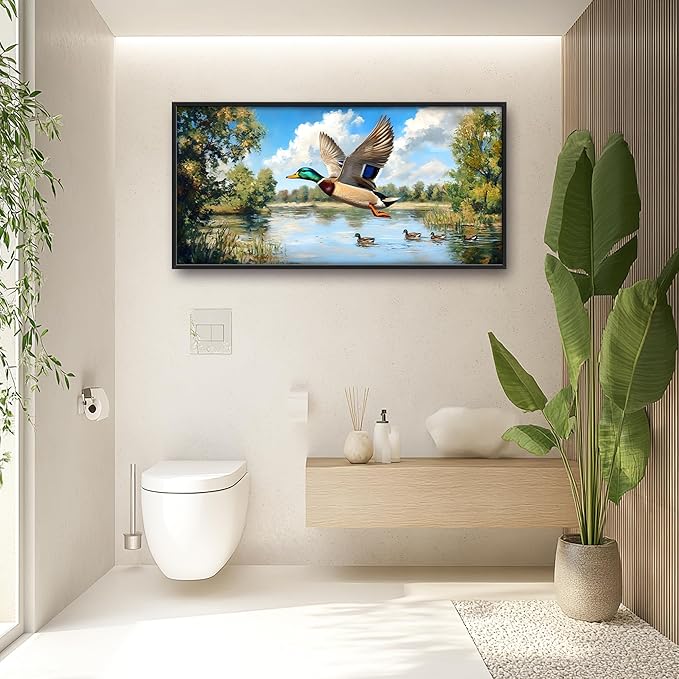 Farmhouse Duck Large Wall Art Framed Rustic Wall Decor for Living Room Lake Duck Hunting Pictures Oversized Canvas Print Painting Modern Extra Large Framed Artwork for Bedroom Office 60"x30"