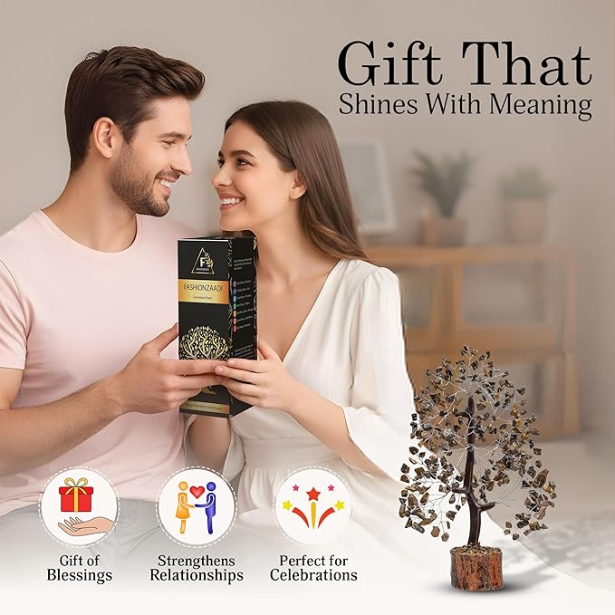 FASHIONZAADI Tigers Eye Crystal Tree, Crystal Money Tree of Life, Feng Shui Decor for Office and Home, Spiritual Gifts for Women, Reiki Gifts