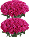 50Pcs Fuchsia Roses Artificial Flowers Fake Roses Faux Velvet Silk Flower for Home Wedding Decoration (Pearl Rose, Fuchsia)