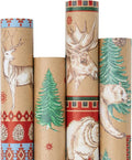 RUSPEPA Christmas Kraft Wrapping Paper - Polar Bear, Reindeer and Christmas Tree Design - 4 Rolls - 30 inches x 10 feet per Roll