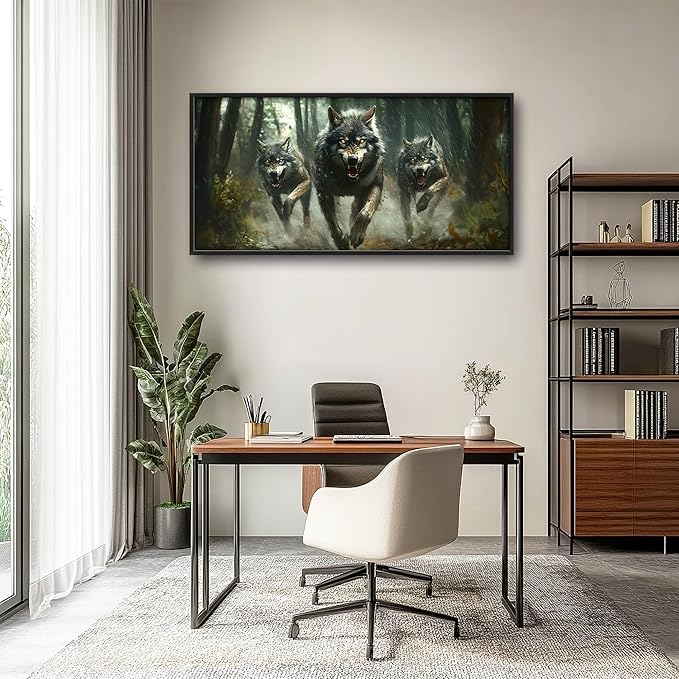 Forests Wolf Large Decor Wall Art Wolves Framed Pictures for Living Room, Animal Oversized Canvas Print Painting Modern Extra Large Framed Artwork for Bedroom Office Home Decor 60"x30"