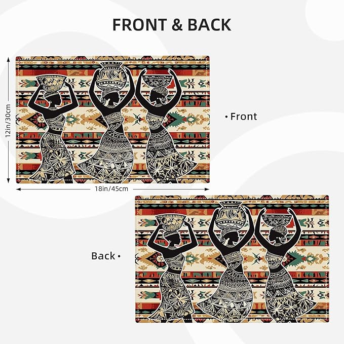 Southwestern Placemats Set of 4, African Woman Place Mats, Rustic Dancing Women with Pot on The Head Dining Table Mats, Washable Placemats for Kitchen Dining Room 18L'' × 12W''