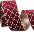 Ribbli Burgundy Velvet Ribbon Wired with Glitter Diamond Grid 2-1/2 Inch Christmas Ribbon for Christmas Tree Decoration Big Bow Gift Wrapping Crafts Wreaths Garland Supplies - 10 Yards