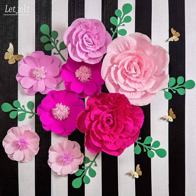 Letjolt Giant Paper Flowers Decoration for Wall 3D Artificial Flowers Wedding Backdrop Handcrafted Rose for Baby Shower Bridal Shower Nursery Wall