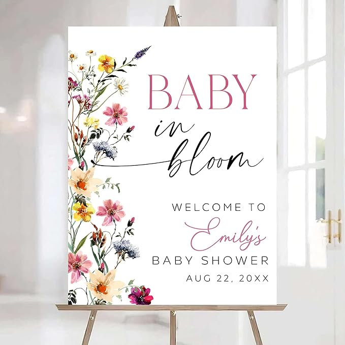Editable Wildflower Baby Shower Welcome Sign, Personalized Boho Floral Baby Shower Sign, Spring Flowers Theme, Elegant Flower Decorations, Custom Name Signage for Boy or Girl #15