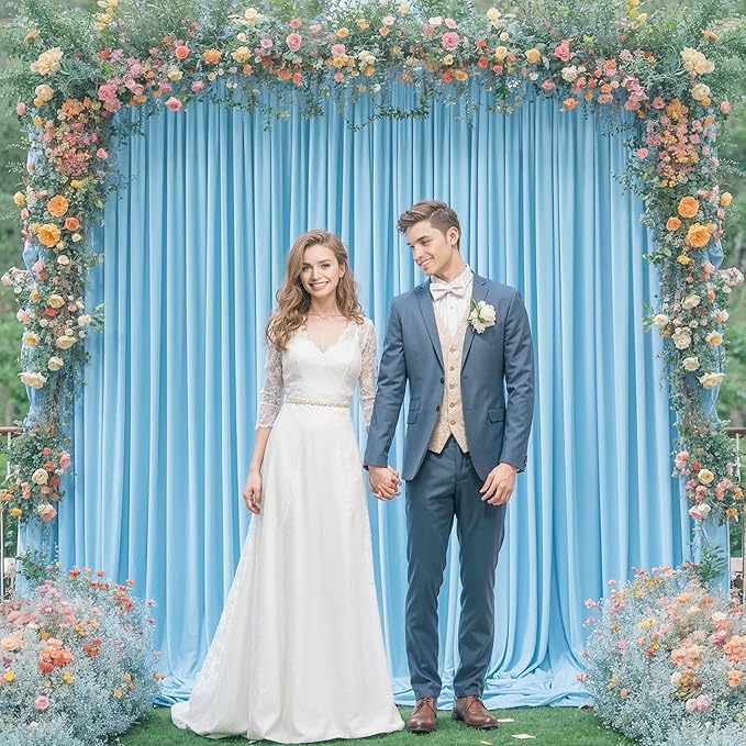 Blue Backdrop Curtains 6 Panels - Wrinkle-Free Light Blue Curtains Polyester Photography Drapes Photo Background for Baby Shower Birthday Party Decorations- 24 X10FT (Blue)