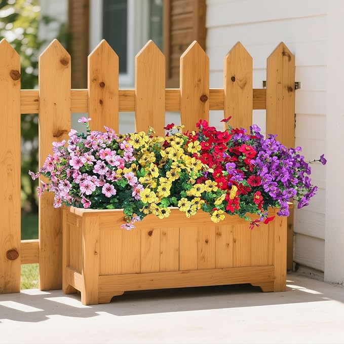 Artificial Fall Flowers Faux Mums for Outdoor Indoor Garden Home Decoration, Faux Flower Daisy with Eucalyptus Leaves Fake Mums Plants Greenery Boxwood Porch Patio, 12 Bundles