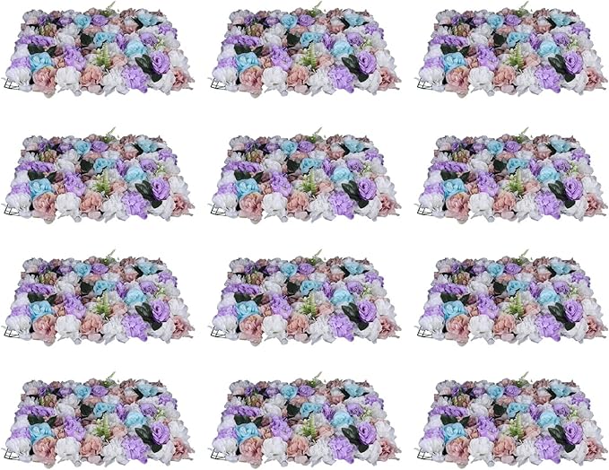 12Pcs 15.75" x 23.62x 0.79 Artificial Flower Wall Panels,Flower Wall Mat Silk Flower Panels for Outdoor Garden Backyard Fence Fence Privacy Screen and Indoor Wall Decor