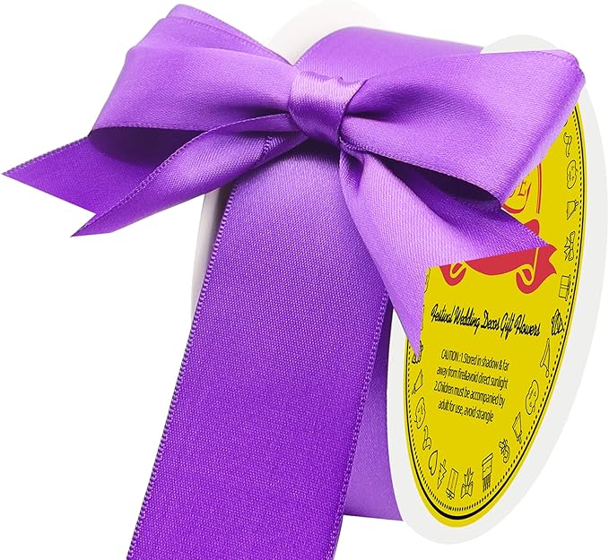 Double Face Purple Satin Ribbon 1-1/2 inch X 50 Yards Polyester Purple Ribbon for Gift Wrapping Very Suitable for Weddings Party Invitation Decorations and More