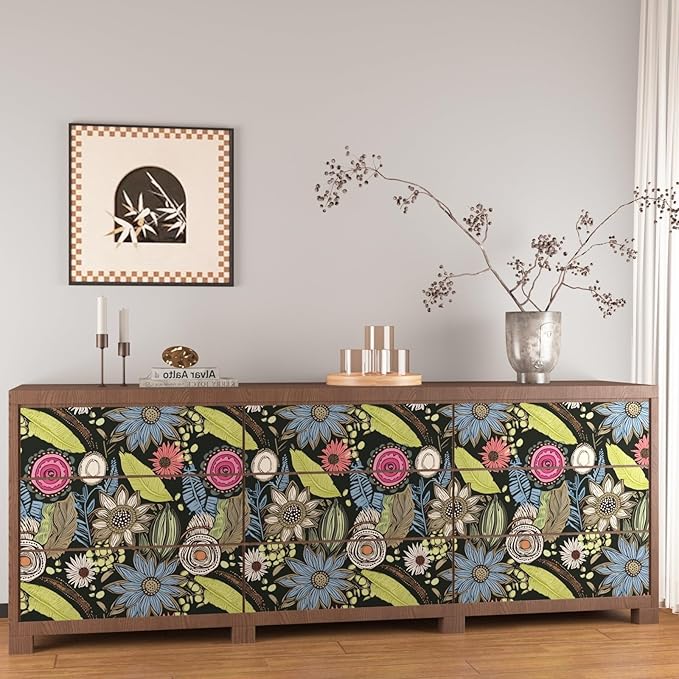 Boho Wallpaper Peel and Stick,Dark Green Vintage Floral Contact Paper, Retro Botanical Flowers Bohemia Wall Paper Self Adhesive Removable Waterproof for Bathroom Shelves Cabinet Table 17.5" x 118"