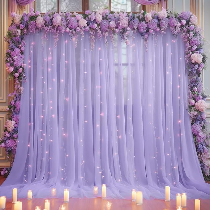 20ft X 10ft Purple Tulle Backdrop Curtain for Parites, Sheer Backdrop Curtains Fabric Drapes for Wedding Ceremony Arch Party Stage Decorations