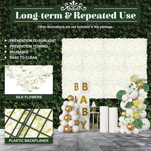 20 PCS Flower Wall Panel Artificial Flowers Wall Decoration 24" x 16" Decorative Hydrangea Flower Panels Wall for Home Party Wedding Christmas Festival Photo Backgdrop Decor (20PCS, White)