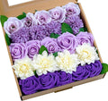 SITUMEIZI Roses Artificial Flowers Combo Purple Flowers Silk Foam Flowers with Stems for DIY Bridal Wedding Bouquet Baby Shower Party Home Decor Floral Arrangements 23pcs