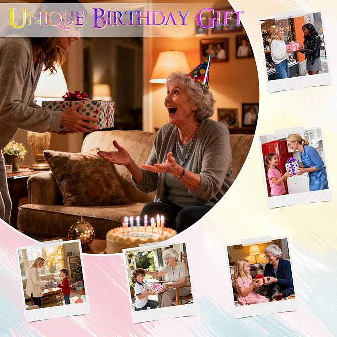 CLUSIVC DIY Christmas Birthday Gift for Grandma and Mom Flower Bouquet Handprint Craft Kit, Unique Gifts for Grandma Mom Mimi Nana,New Year Gift(12" x 16", 2 Art Papers, Wood Frame)