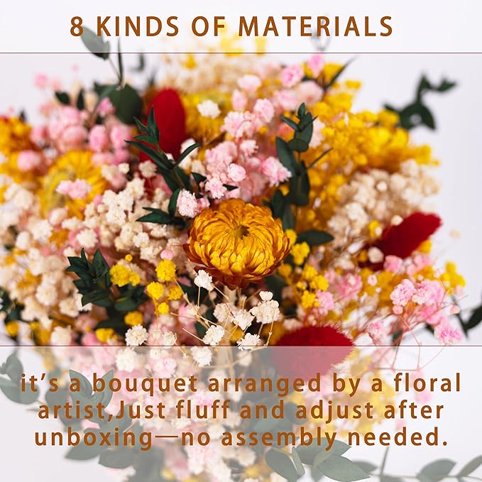 Vibrant Handmade Dried Flower Bouquet with Yellow, Pink, and Red Accents – Perfect for Home Décor, Weddings, and Gift Giving