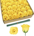 30PCS Yellow Glitter Roses Artificial Flowers Fake Roses with Stems for Wedding Bouquet Party Christmas Home Decor(Yellow)