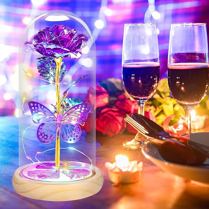 QUNPON Gifts for Women Christmas Rose Gifts Flowers for Women,Birthday Gifts for Women,Womens Gifts for Christmas,Purple Butterfly for Mom Grandma,Sister,Her,Wife,Valentines Day