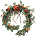 Ling's moment 9FT Flower Garland for Backdrop Decoration - Fall Wedding Arch Flowers, Eucalyptus & Rose, Artificial Floral Garland for Mantle - Sweetheart Table Decor for Ceremony, Teal & Orange