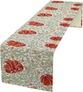 William Morris Table Runner, Retro Red Flowers Green Botanical Country Farmhouse Tabletop Decoration for Kitchen Dining Home Party 13x60 Inch