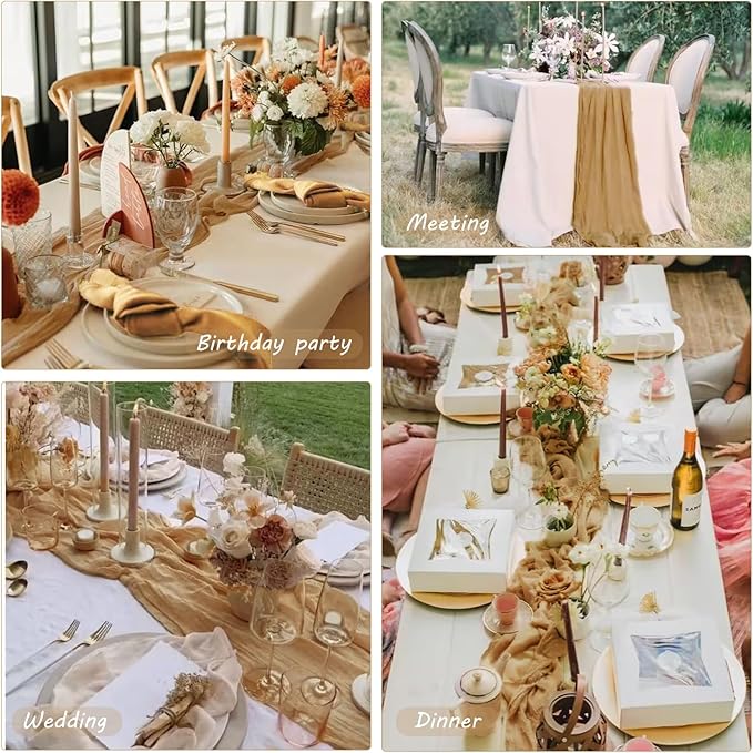 12 Pack Cheesecloth Table Runner 35x72 Inch Boho Gauze Table Runner Rustic Cheese Cloth Long Table Runner Romantic Table Runner for Wedding Bridal Shower Birthday Party Table Decor (Nude)