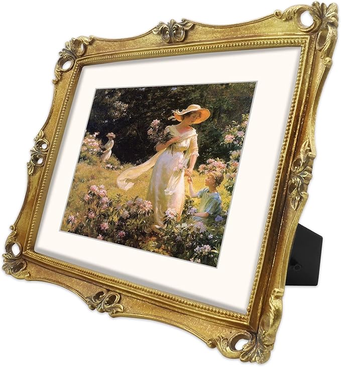 SIMON'S SHOP Gold Picture Frames 11x14 with Mat for 8x10 Artwork, Vintage 11x14 Frame Matted 8x10 Photo, Antique Gallery Wall and Tabletop Poster Frame