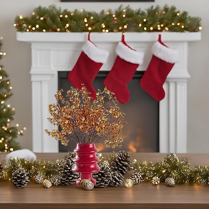 Mandy's Gold Artificial Baby’s Breath European Flowers 6 Bundles Silk Gypsophila with Bendable Stems for Fall Thanksgiving & Christmas Centerpiece Wedding Decor and Table Arrangements