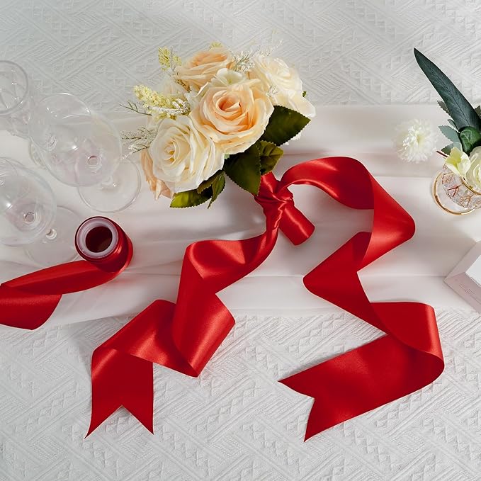 MEEDEE Red Satin Ribbon 3 Inch Wide Ribbon by 10 Yards Lux Double Faced Satin Ribbons Red Christmas Ribbons for Christmas Tree, Weddings, Flower Bouquet, Holiday Decorating