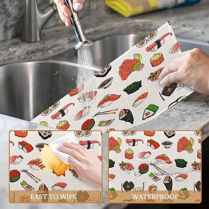 Japaness Sushi Cute Placemats Set of 6 Washable Table Mats for Kitchen Dining Table,Heat-Resistant Place Mats for Indoor Outdoor Party Holiday Decoration
