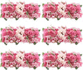 Flower Wall Panel Backdrop, 6pcs 20 X 8 Inch Artificial Floral Panels, Dahlia + Peony + Rose, 3D Fake Silk Flower Backdrop for Wedding Party Dining Table Centerpiece Decorations (Purple and Pink)