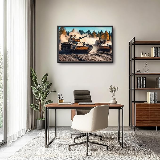 Military Tanks Large Wall Art Framed Wall Decor for Living Room, Tank Pictures Oversized Canvas Print Painting Modern Extra Large Framed Artwork for Bedroom Office Home Decor 36"x24"